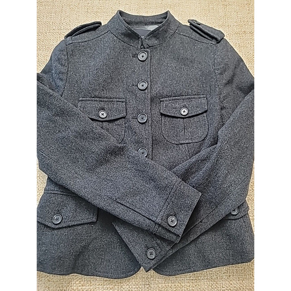 Banana Republic Blazer Women‎ Size 2 Gray Wool Blend Military Style Jacket - Picture 3 of 9